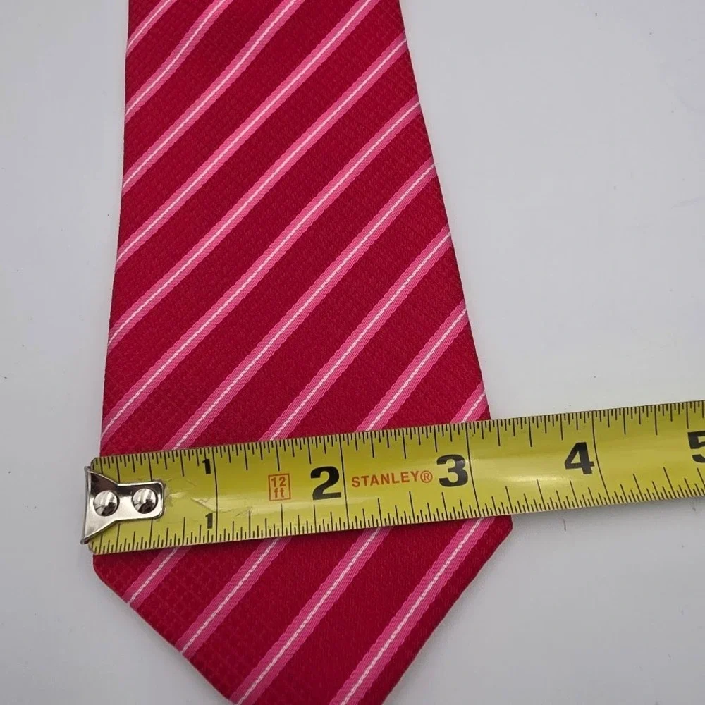 KAILONG Red Pink White Stripe Hand Made Silk Blend Necktie Mens‎
